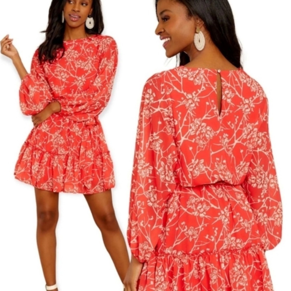 Flying Tomato, Women's, Mid-Dress, Long-Sleeved, Size XS, Color Red and Tan